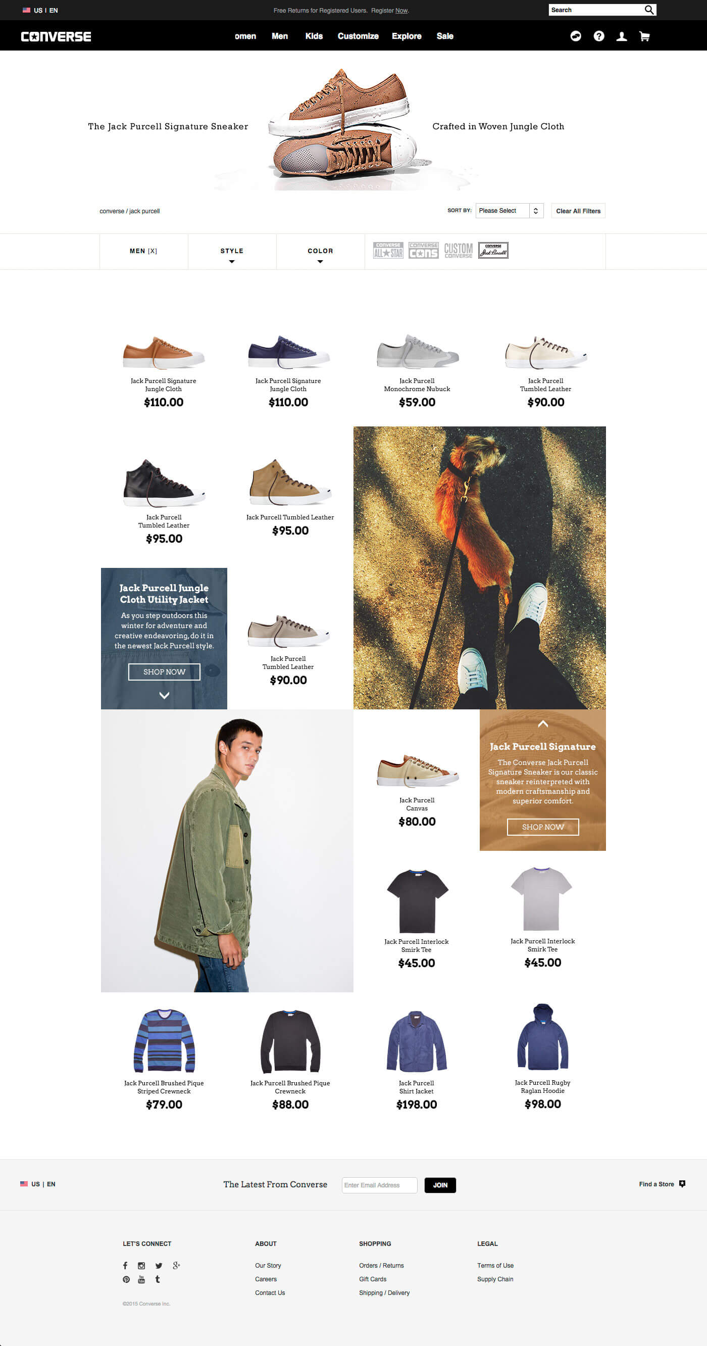 Jack Purcell men's shoes landing page